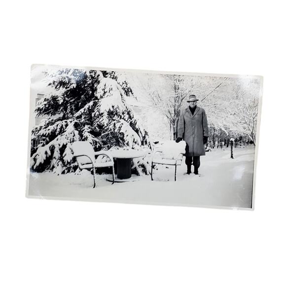 Vtg Man in Snow Winter of 1966 Original Monochrome Photography Found Portrait - Picture 1 of 4